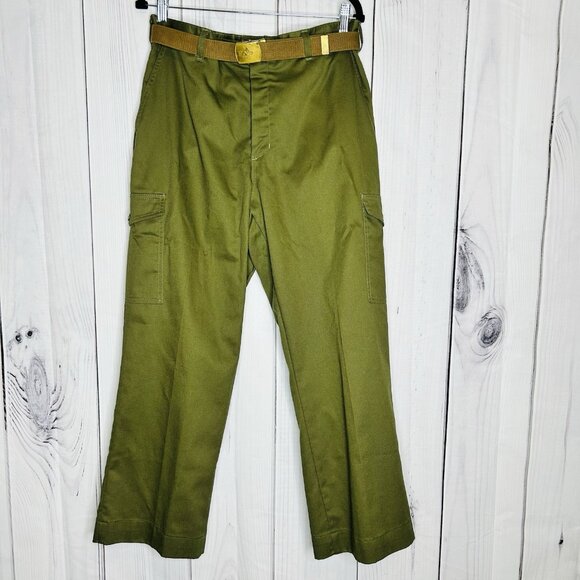 VTG Boy Scouts Pants Mens Sz 36x28 BSA Uniform Cargo with Belt Olive Green - Picture 1 of 9